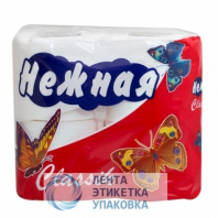 Бумага туалетная «Нежная» Classic белая 2-слойная (4шт/уп) /12/